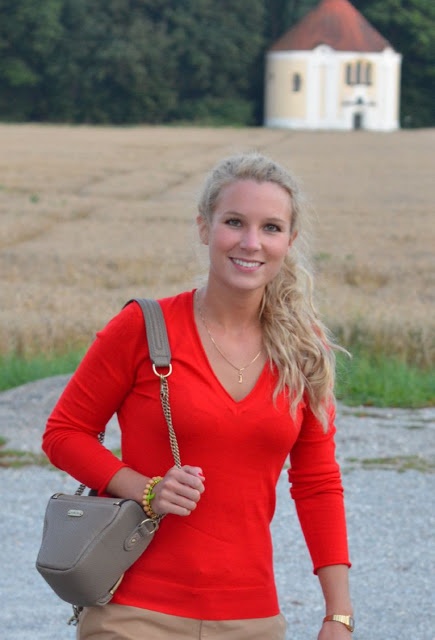 beige-colored and red