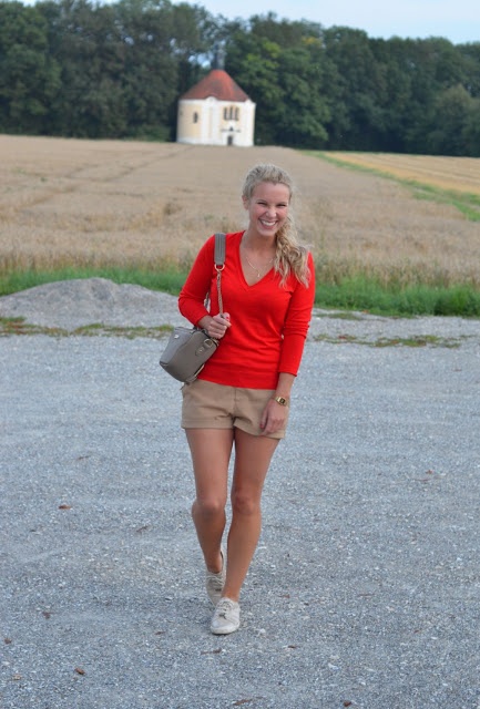 beige-colored and red