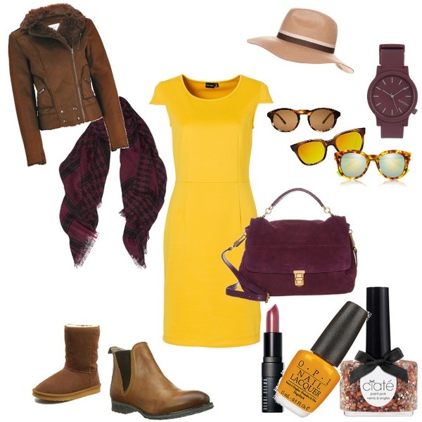 winterlook: brown & yellow